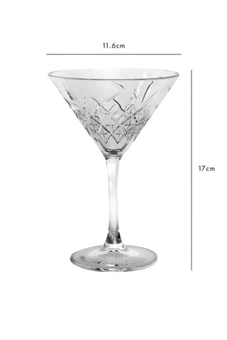Dimension image of the Vintage Martini Glass on a white background