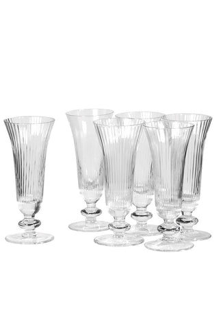 cutout Image of the Set Of 6 Ribbed Glass Champagne Flutes on a white background