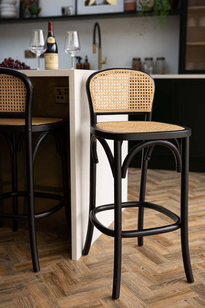 Chez Pitou Black Wood Woven Cane Bar Stool Rockett St George