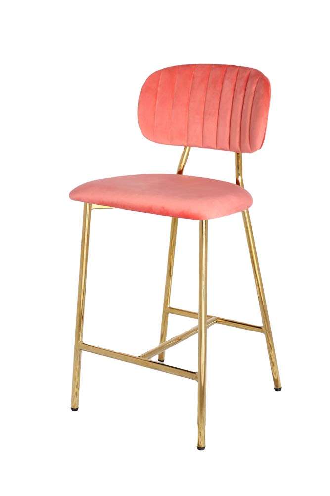 Coral Pink Velvet Bar Stool With Gold Legs